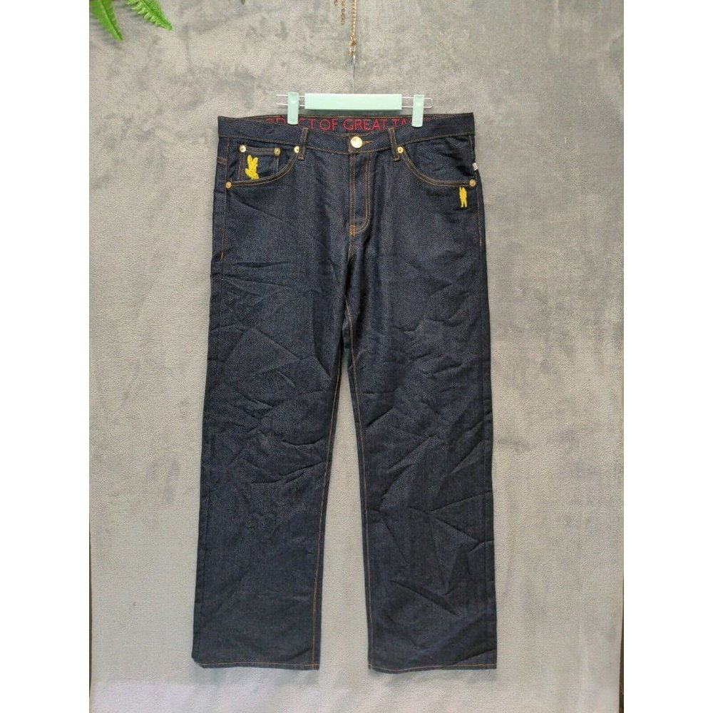 CAVI Men Jeans Mid Rise Straight Leg Solid Blue Dark Wash W:38 L:34